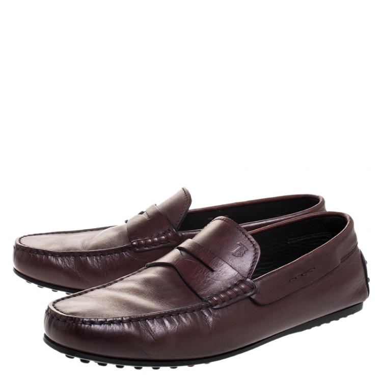 Pre Owned Tod's Brown Leather Penny Slip On Loafers Size 41