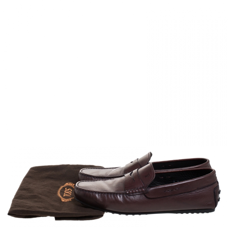 Pre Owned Tod's Brown Leather Penny Slip On Loafers Size 41