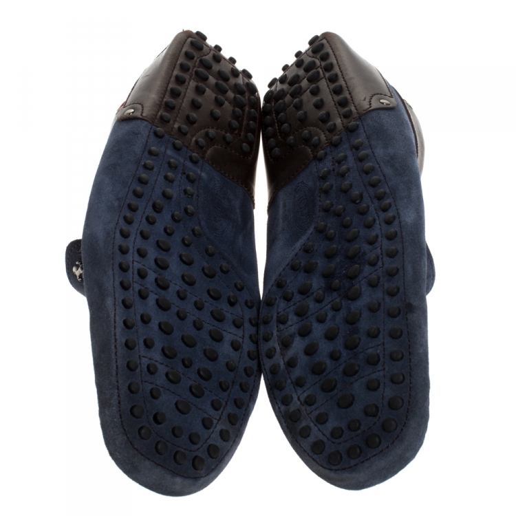 Pre Owned Tod's for Ferrari Navy Blue/Brown Suede Slip On Loafers Size 44.5