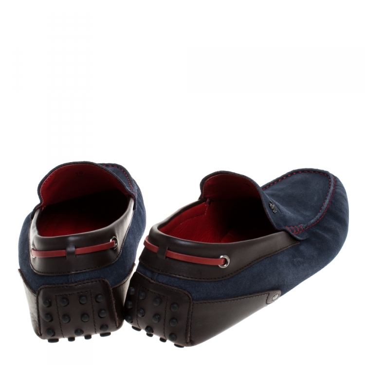 Pre Owned Tod's for Ferrari Navy Blue/Brown Suede Slip On Loafers Size 44.5
