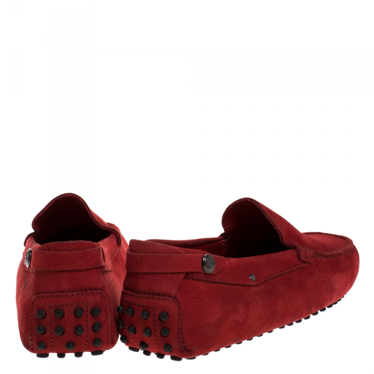 Pre Owned Tod's for Ferrari Red Suede Loafers Size 41