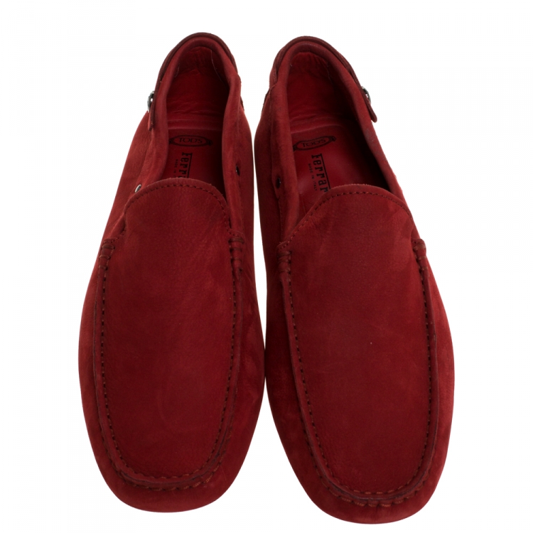 Pre Owned Tod's for Ferrari Red Suede Loafers Size 41