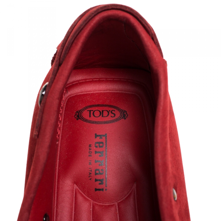 Pre Owned Tod's for Ferrari Red Suede Loafers Size 41