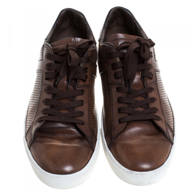 Pre Owned Tod's Brown Perforated Leather Low Top Sneakers Size 44