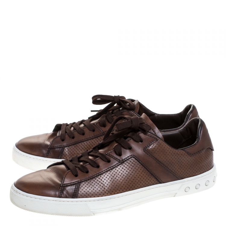 Pre Owned Tod's Brown Perforated Leather Low Top Sneakers Size 44