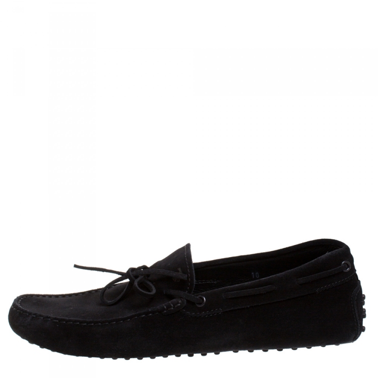 Pre Owned Tod's Black Suede Bow Gommino Driving Loafers Size 44