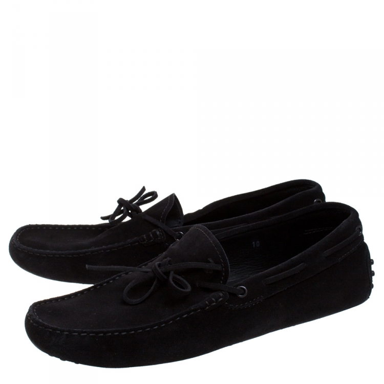 Pre Owned Tod's Black Suede Bow Gommino Driving Loafers Size 44