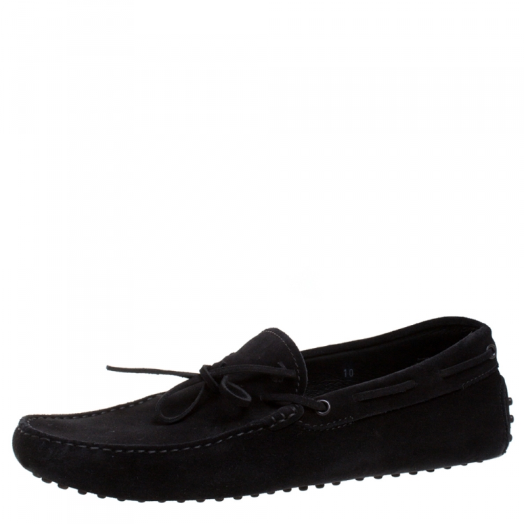 Pre Owned Tod's Black Suede Bow Gommino Driving Loafers Size 44