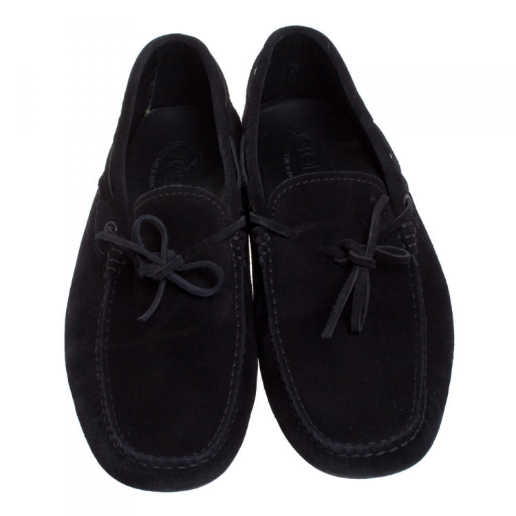 Pre Owned Tod's Black Suede Bow Gommino Driving Loafers Size 44