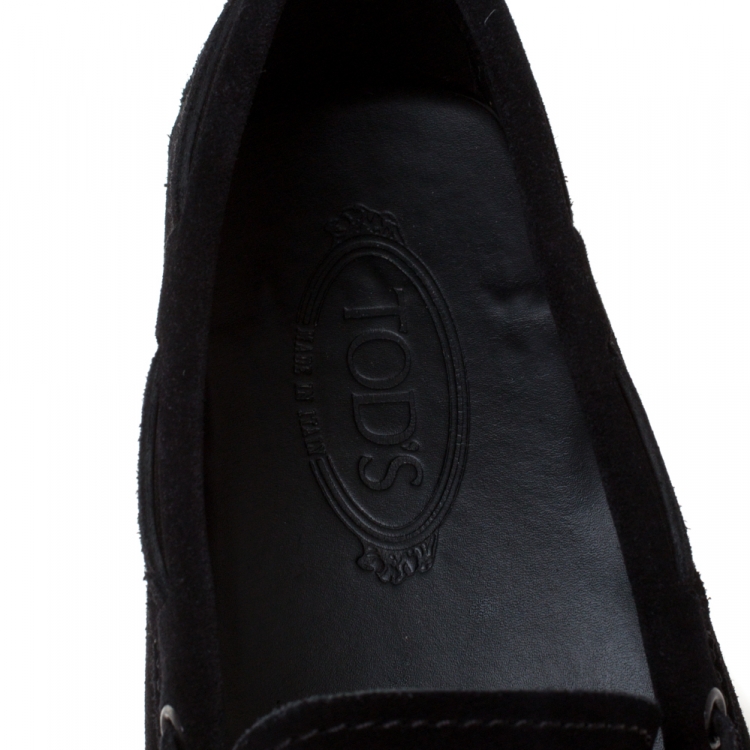 Pre Owned Tod's Black Suede Bow Gommino Driving Loafers Size 44