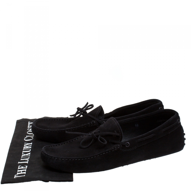 Pre Owned Tod's Black Suede Bow Gommino Driving Loafers Size 44
