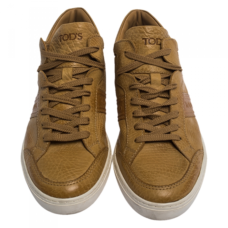 Pre Owned Tod's Brown Leather Low Top Sneakers Size 39.5