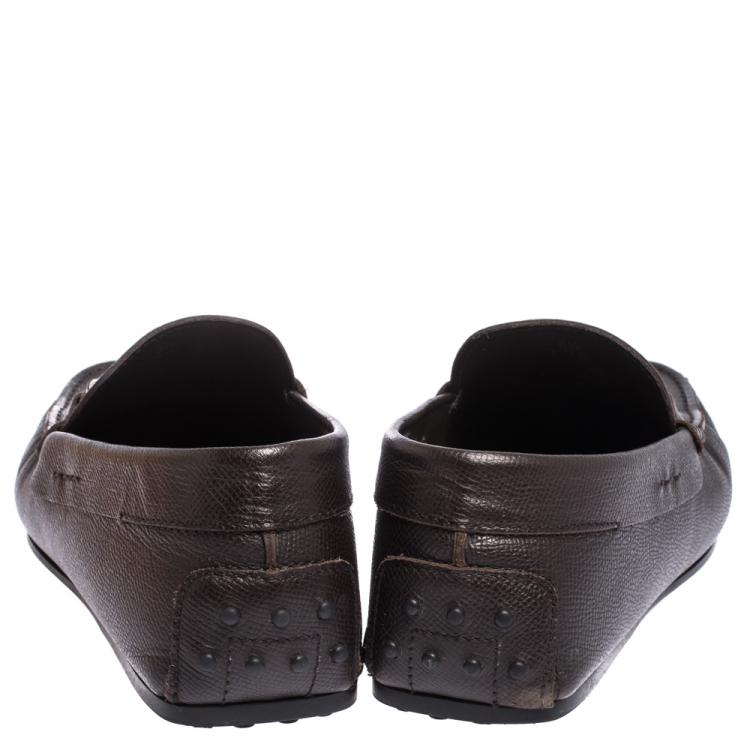 مملوكة مسبقًا Tod's Brown Textured Leather T-Bar Loafers Size 42.5