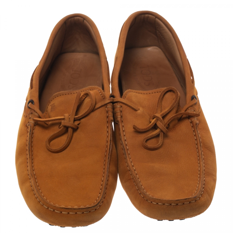 Pre Owned Tod's Tan Suede Bow Detail Driving Loafers Size 44