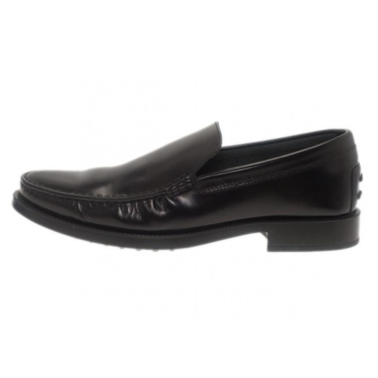 Pre Owned Tod's Black Leather Slip On Loafers Size 41