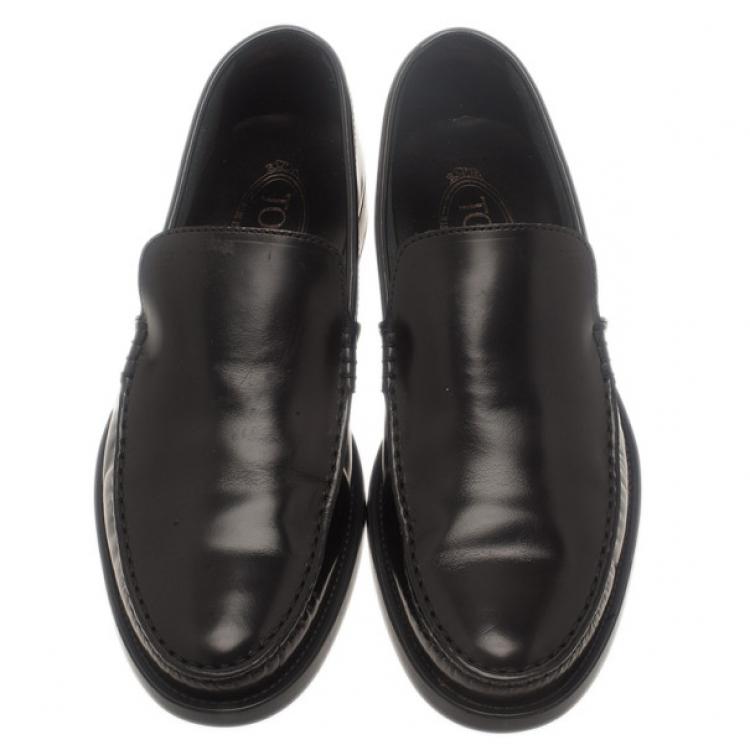 Pre Owned Tod's Black Leather Slip On Loafers Size 41