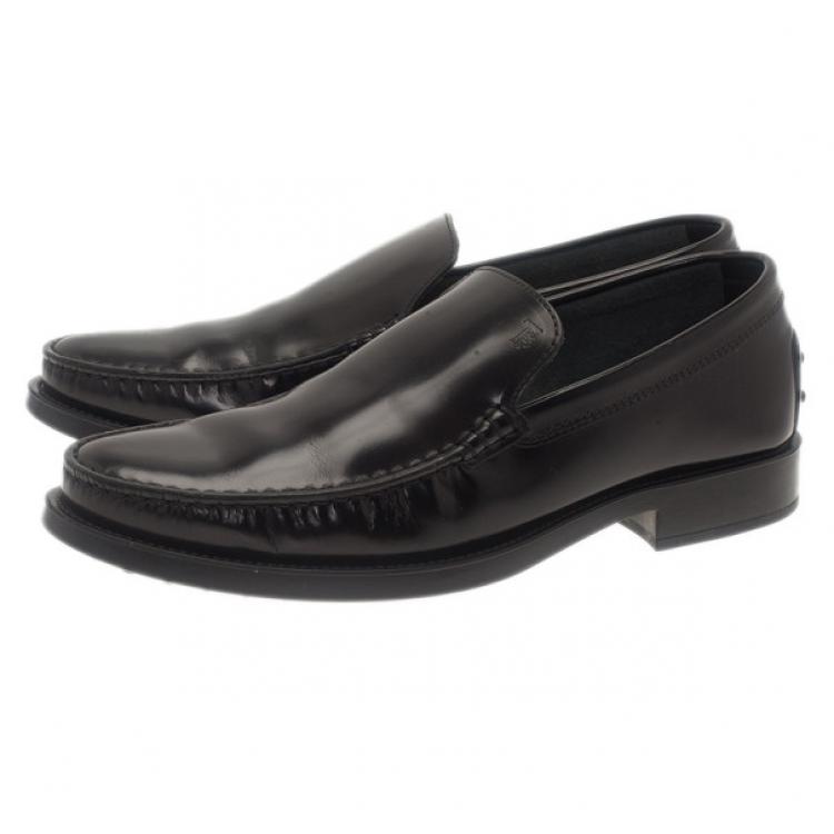 Pre Owned Tod's Black Leather Slip On Loafers Size 41