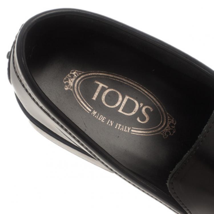 Pre Owned Tod's Black Leather Slip On Loafers Size 41