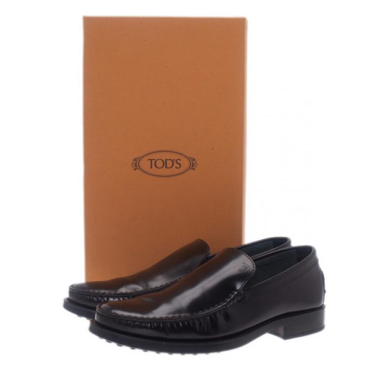 Pre Owned Tod's Black Leather Slip On Loafers Size 41