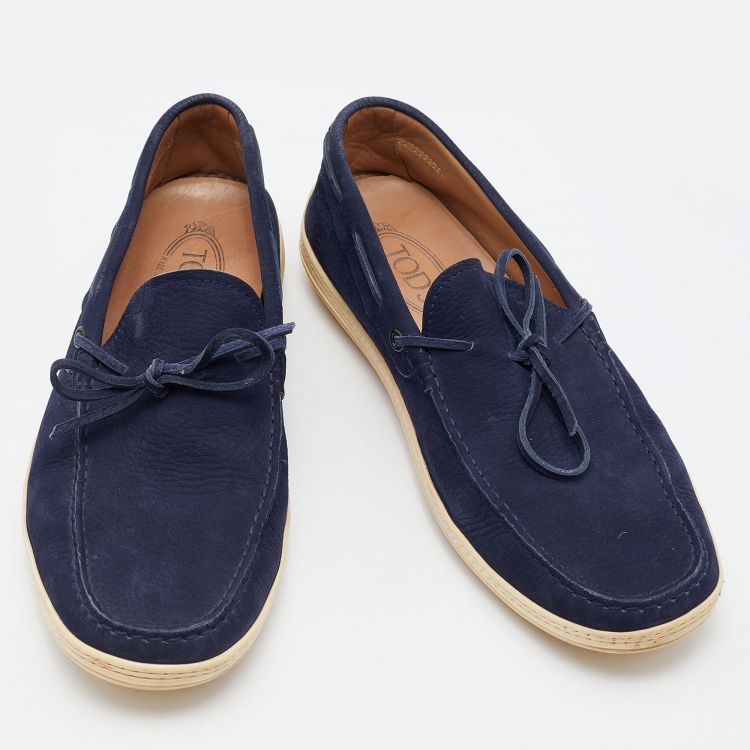 Pre Owned Tod's Blue Nubuck Slip On Loafers Size 44.5