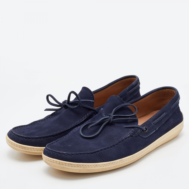 Pre Owned Tod's Blue Nubuck Slip On Loafers Size 44.5