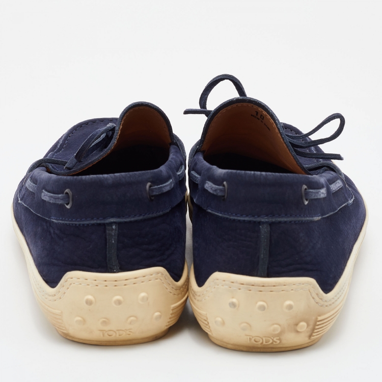 Pre Owned Tod's Blue Nubuck Slip On Loafers Size 44.5