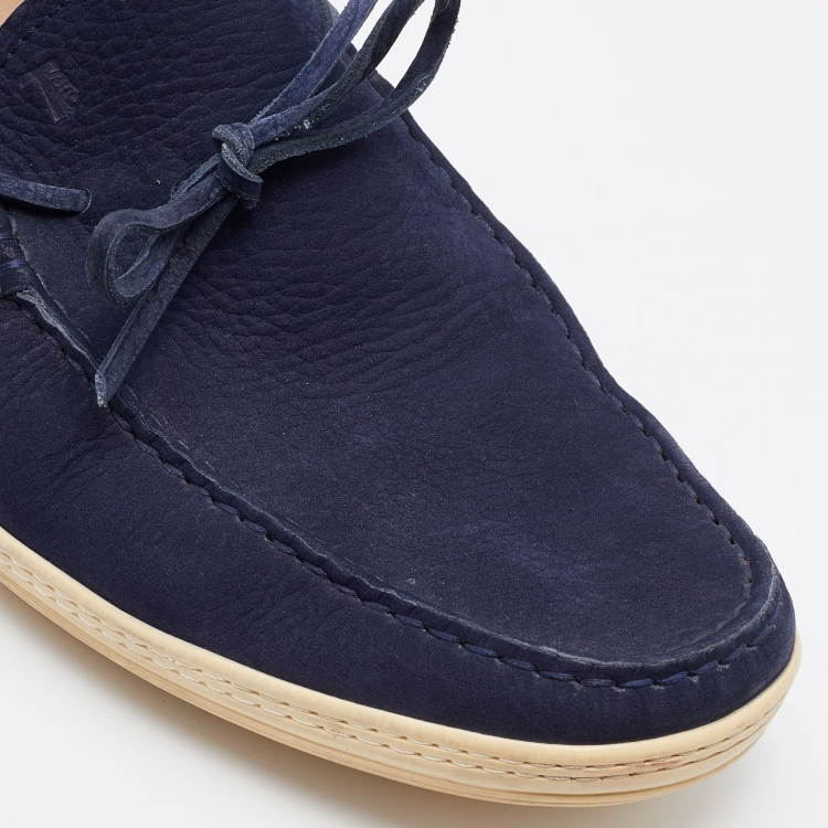 Pre Owned Tod's Blue Nubuck Slip On Loafers Size 44.5