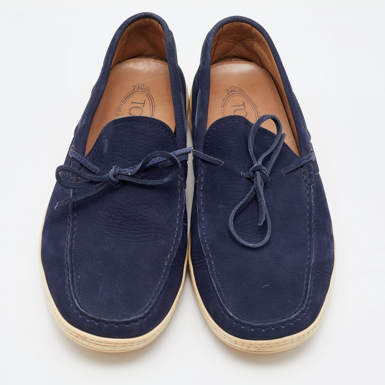 Pre Owned Tod's Blue Nubuck Slip On Loafers Size 44.5