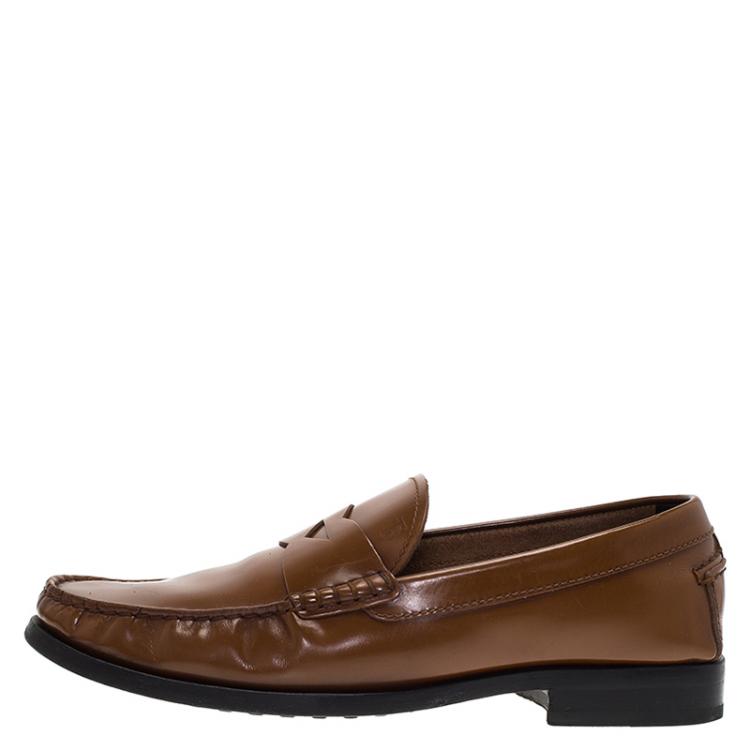Pre Owned Tod's Caramel Brown Leather Penny Loafers Size 41.5