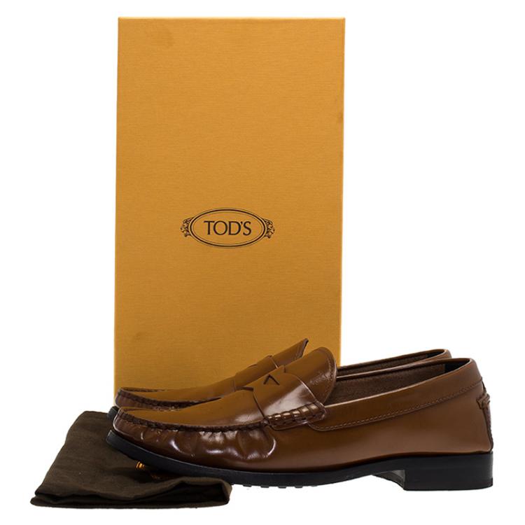 Pre Owned Tod's Caramel Brown Leather Penny Loafers Size 41.5