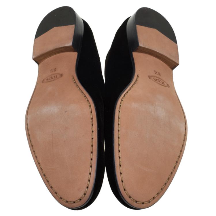 Pre Owned Tod's Dark Brown Velvet Loafers Size 41.5