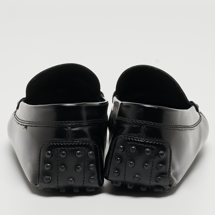 Pre Owned Tods Black Leather Buckle Slip On Loafers Size 42.5