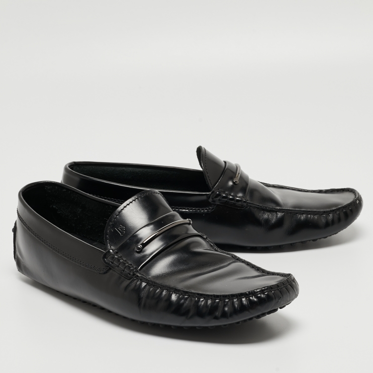 Pre Owned Tods Black Leather Buckle Slip On Loafers Size 42.5
