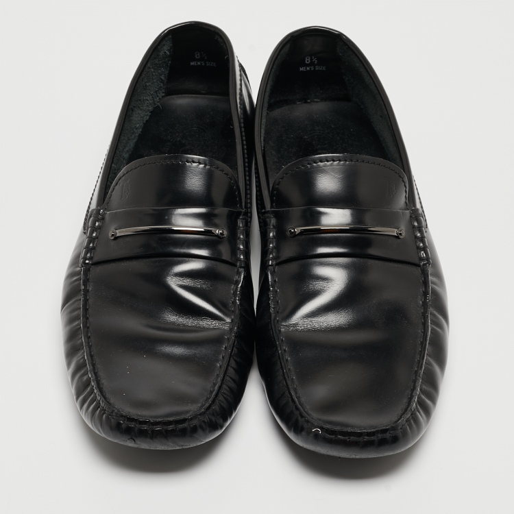 Pre Owned Tods Black Leather Buckle Slip On Loafers Size 42.5