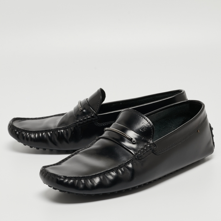 Pre Owned Tods Black Leather Buckle Slip On Loafers Size 42.5