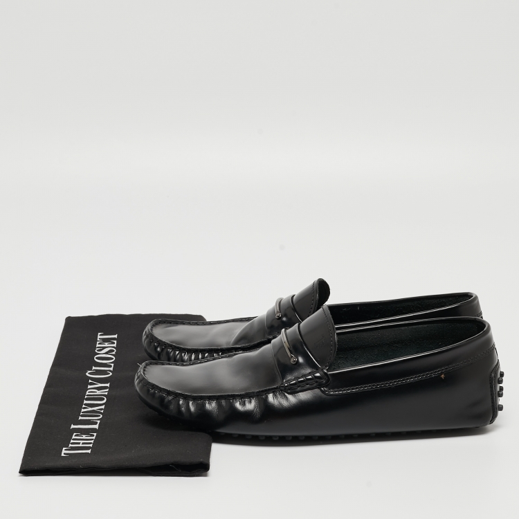 Pre Owned Tods Black Leather Buckle Slip On Loafers Size 42.5