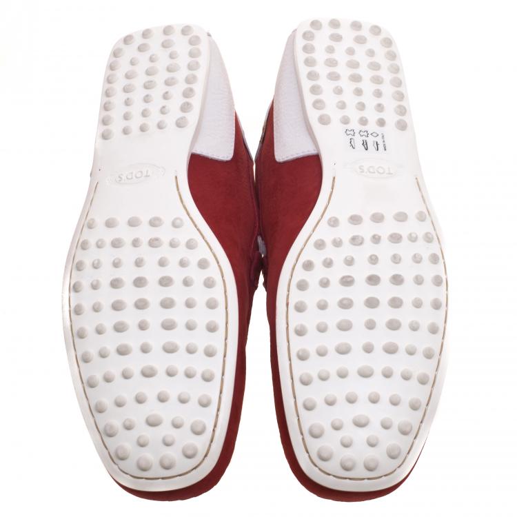 Pre Owned Tod's For Ferrari Red and White Leather Bow Loafers Size 42.5