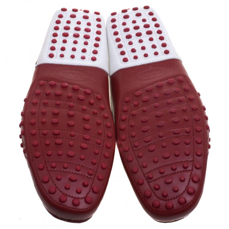 مملوكة مسبقًا Tod's For Ferrari White and Red Leather Bow Loafers Size 44.5