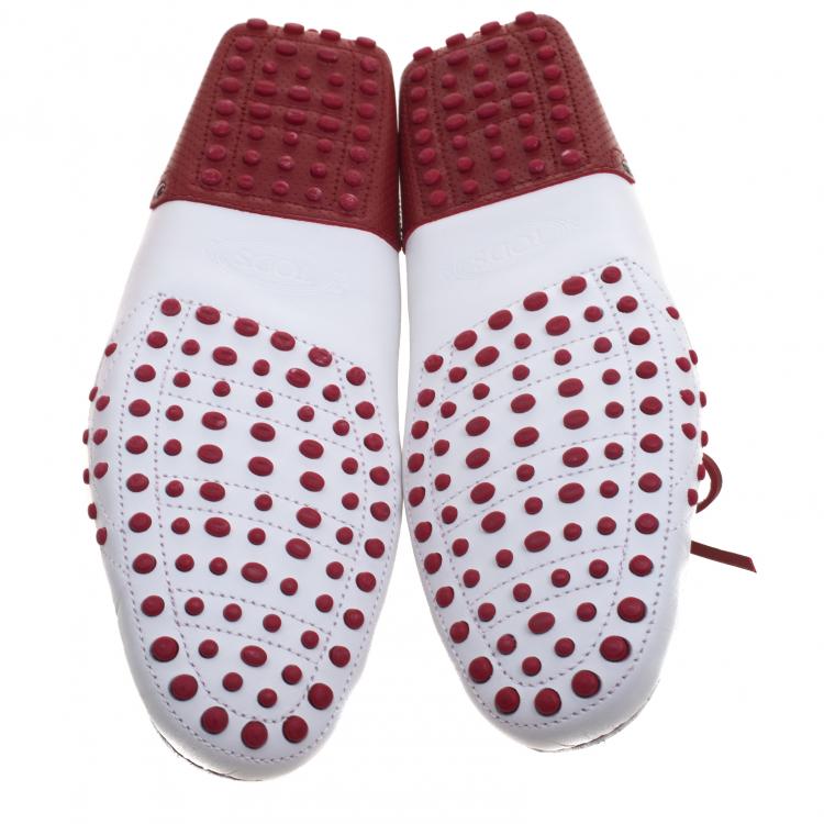 Pre Owned Tod's For Ferrari White and Red Leather Bow Loafers Size 43