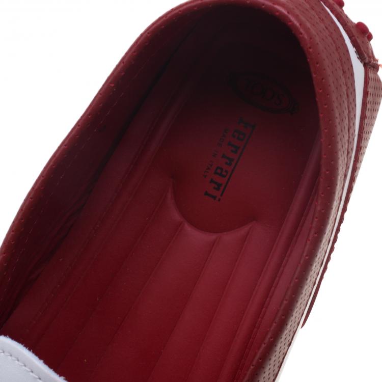 Pre Owned Tod's For Ferrari White and Red Leather Bow Loafers Size 43