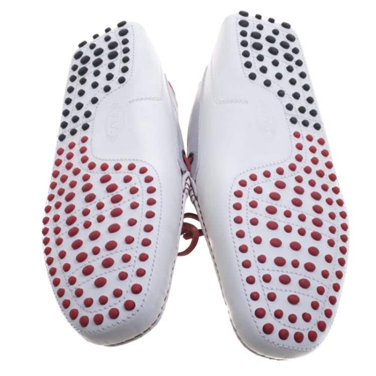 مملوكة مسبقًا Tod's for Ferrari White and Red Leather Bow Loafers Size 43