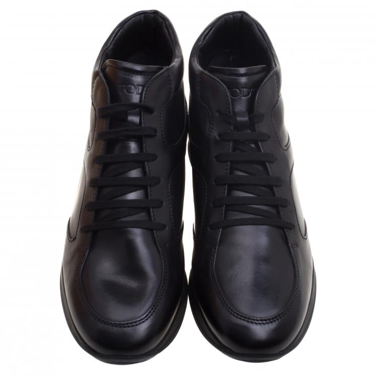 Pre Owned Tod's Black Leather High Top Lace Up Sneakers Size 43