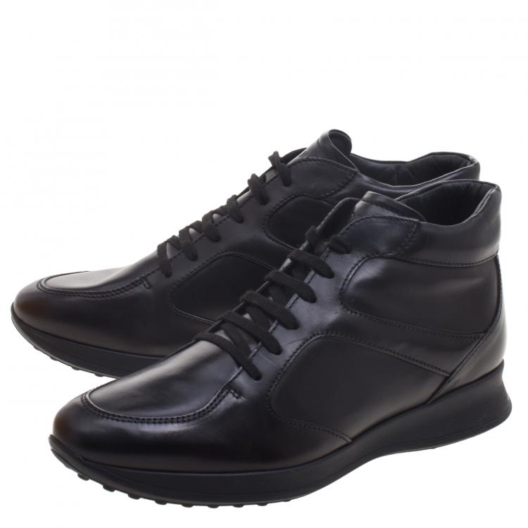 Pre Owned Tod's Black Leather High Top Lace Up Sneakers Size 43