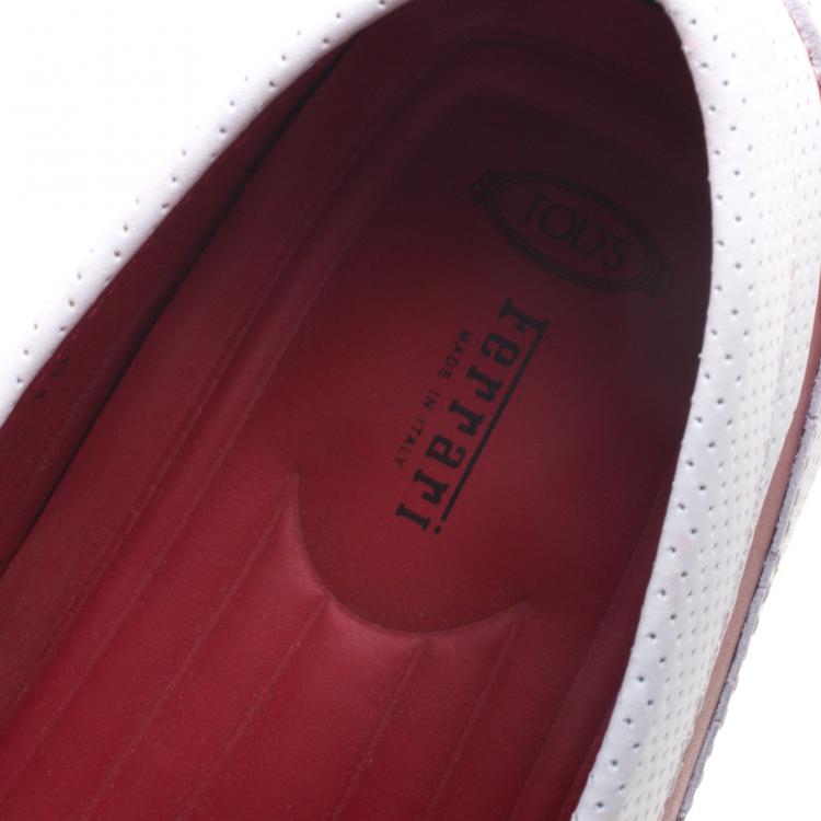 Pre Owned Tod's For Ferrari Red and White Leather Bow Loafers Size 44.5