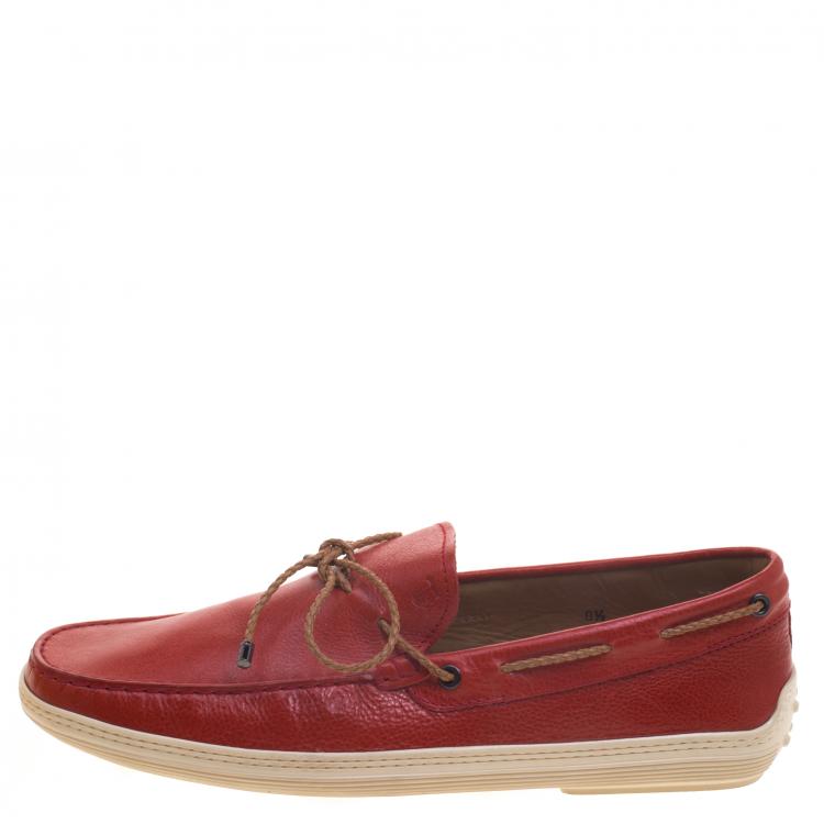 Pre Owned Tod's Red Leather Moccasins Size 42.5