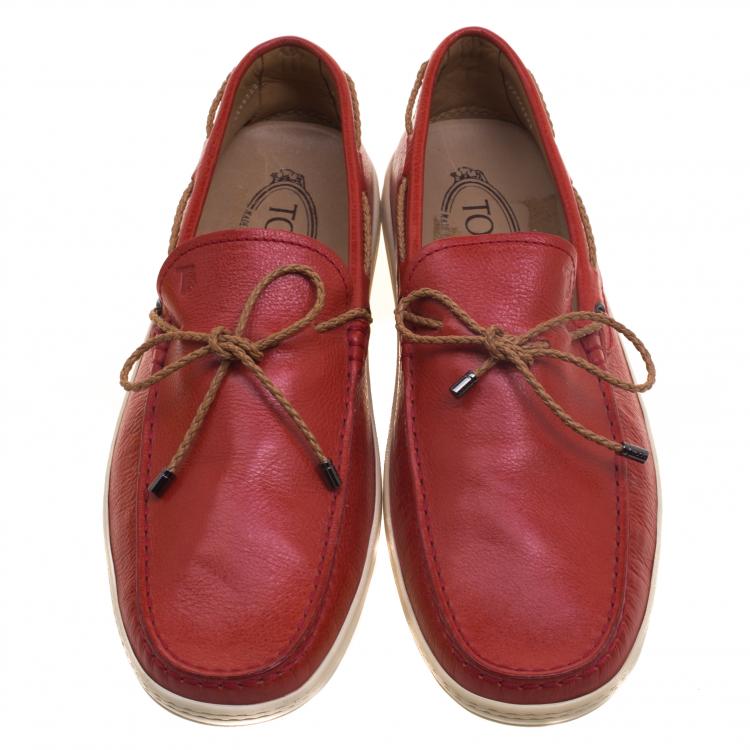 Pre Owned Tod's Red Leather Moccasins Size 42.5