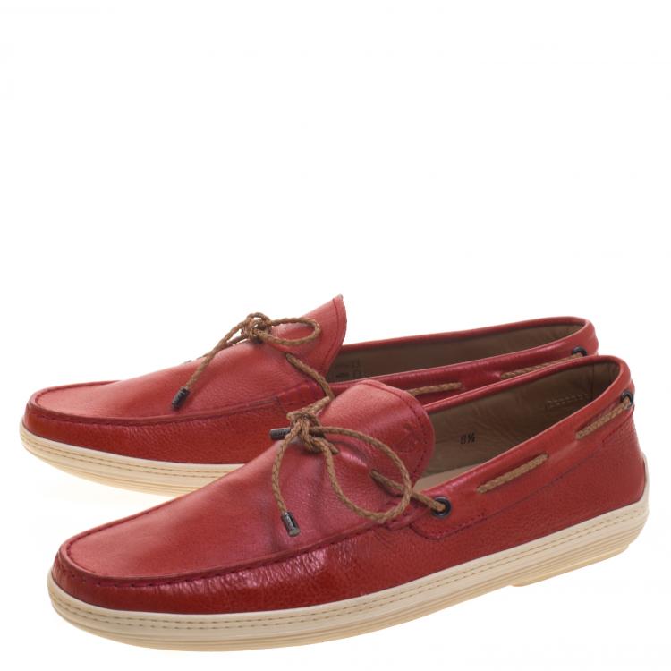 Pre Owned Tod's Red Leather Moccasins Size 42.5