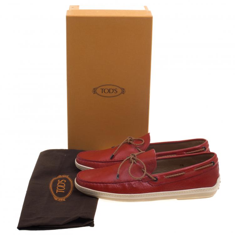 Pre Owned Tod's Red Leather Moccasins Size 42.5