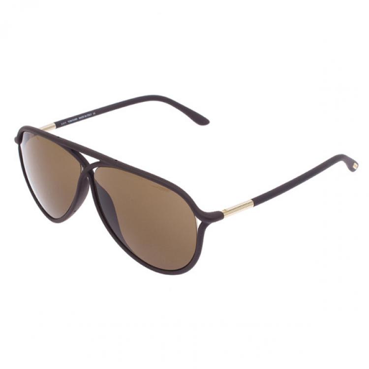 Pre Owned Tom Ford Brown Cross Detail Maximillion Men Aviators