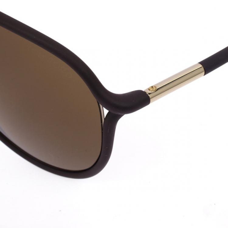 Pre Owned Tom Ford Brown Cross Detail Maximillion Men Aviators